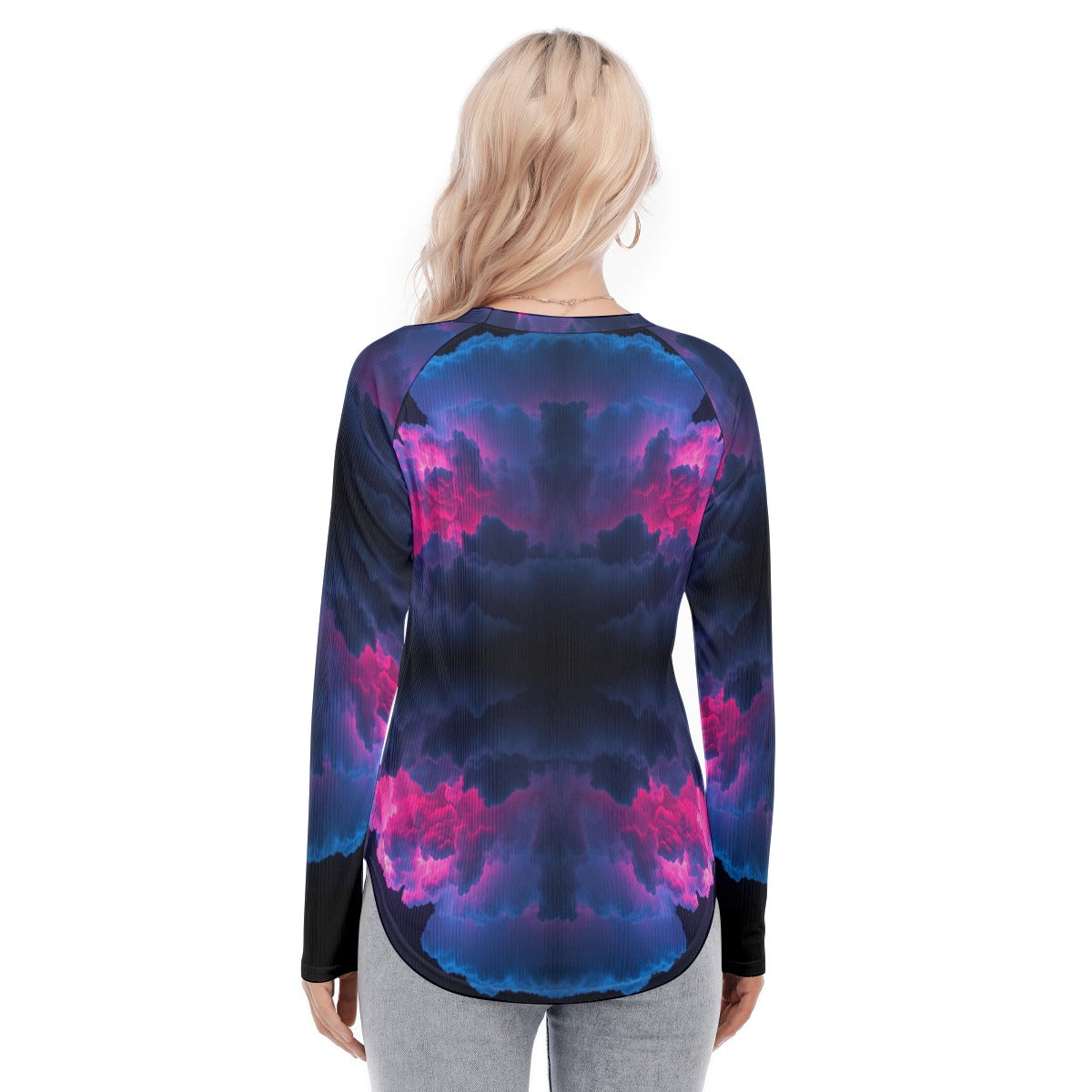 Women's Raglan Sleeves U-Shaped Hem Long Sleeves Blouse
