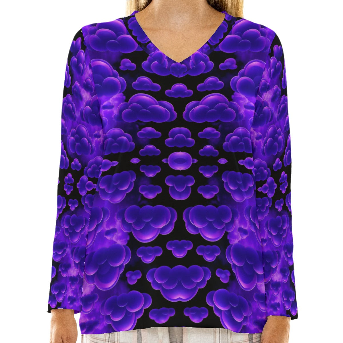 Women's Loose V-Neck T-Shirt With Long Sleeve