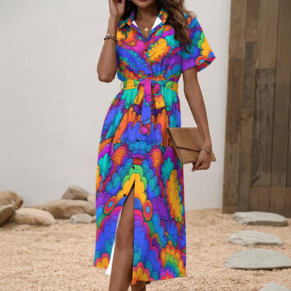 Women's Shirt Dress with Waist Tie