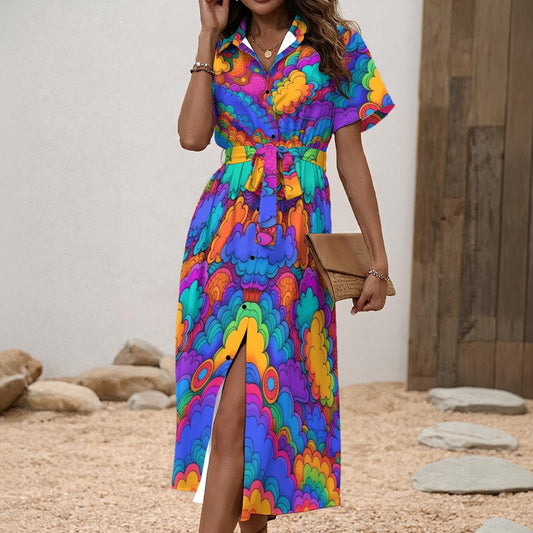 Women's Shirt Dress with Waist Tie