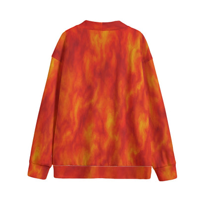 Unisex V-neck Knitted Fleece Cardigan With Button Closure