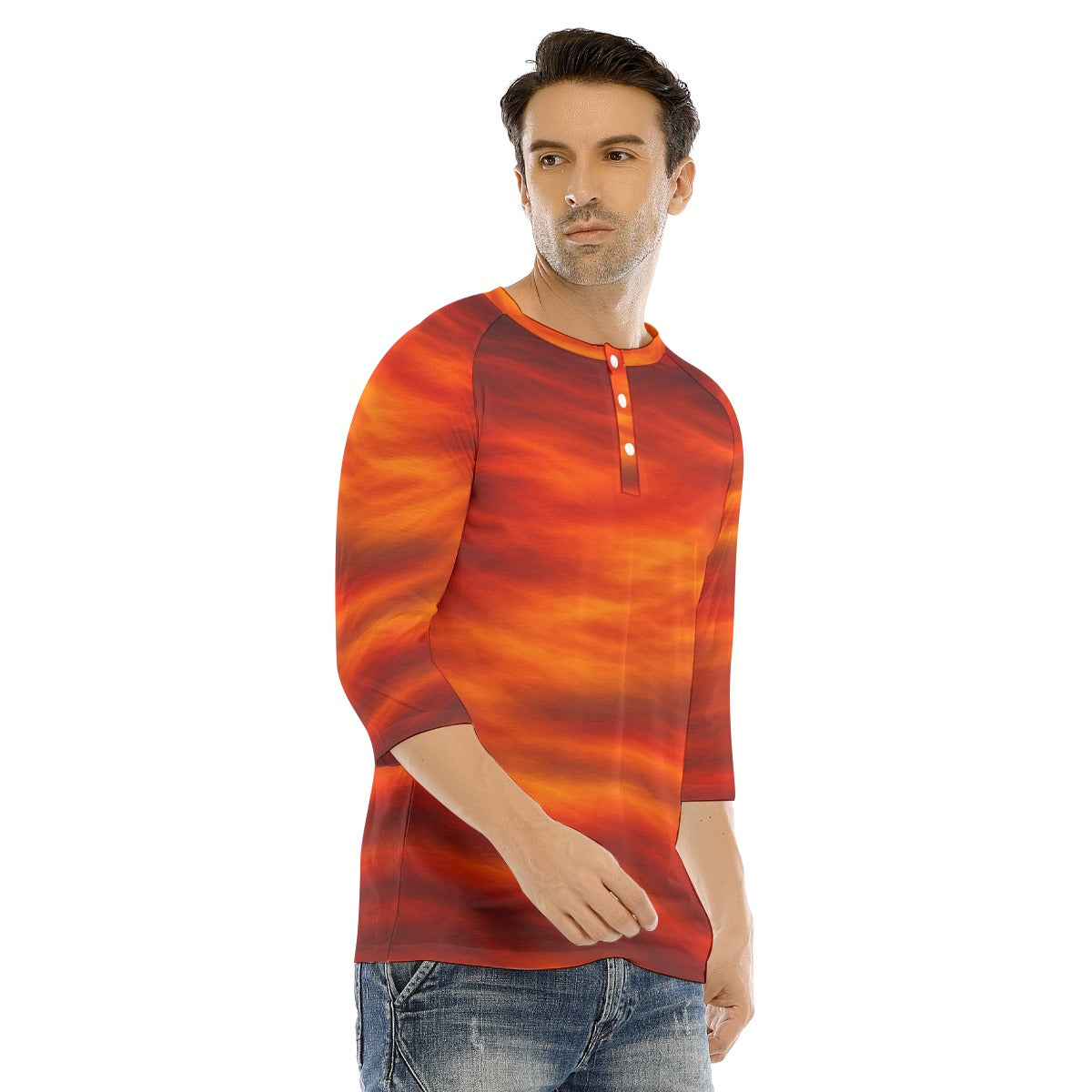 Men's Bracelet Sleeve T-shirt With Button Closure - view 2