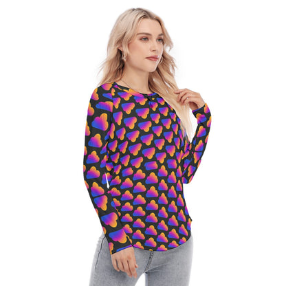 Women's Raglan Sleeves U-Shaped Hem Long Sleeves Blouse