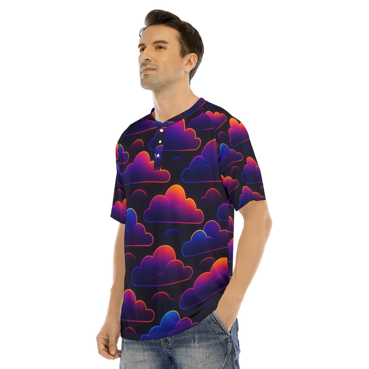Men's Raglan Sleeve T-shirt With Button Closure