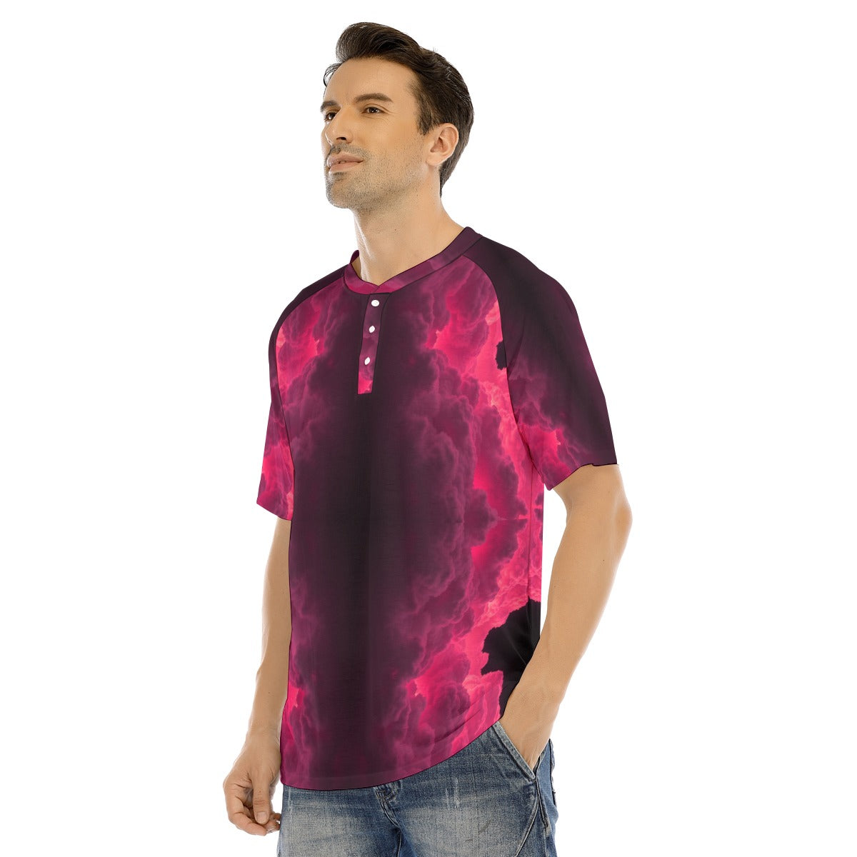 Men's Raglan Sleeve T-shirt With Button Closure
