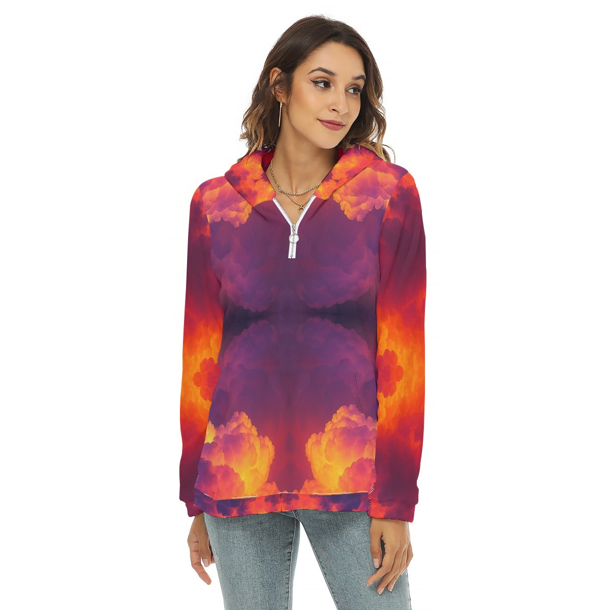 Women's Borg Fleece Hoodie With Half Zip