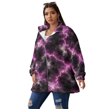 Unisex Borg-Fleece Stand-Up Collar Zip Coat — Plus Size - view 2