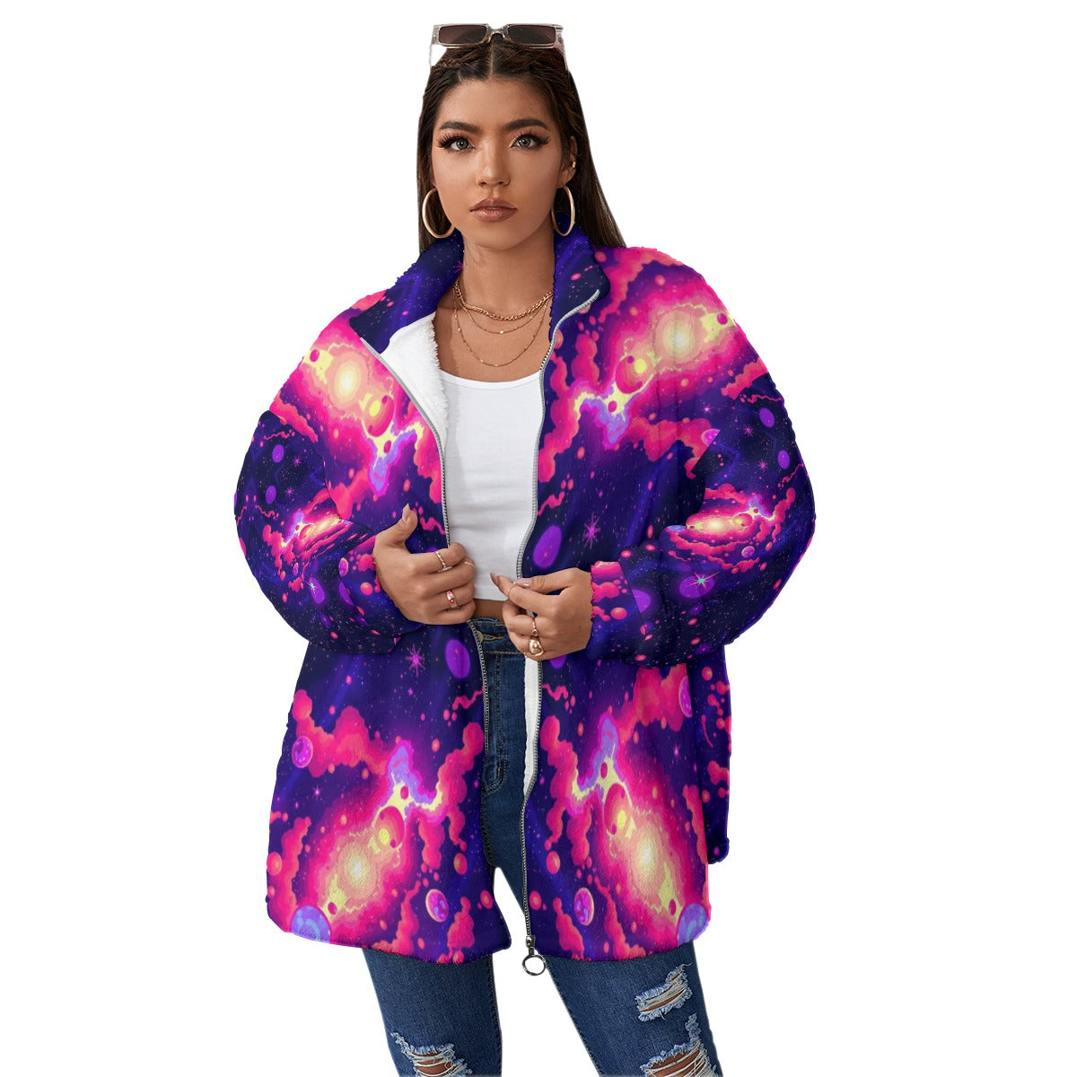 Unisex Borg Fleece Stand-up Collar Coat With Zipper Closure(Plus Size)