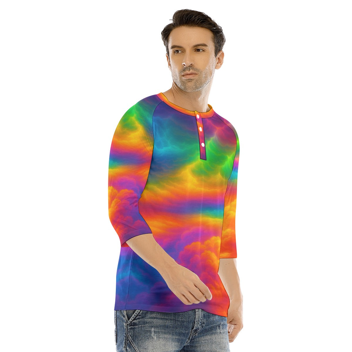 Men's Bracelet Sleeve T-shirt With Button Closure - view 2