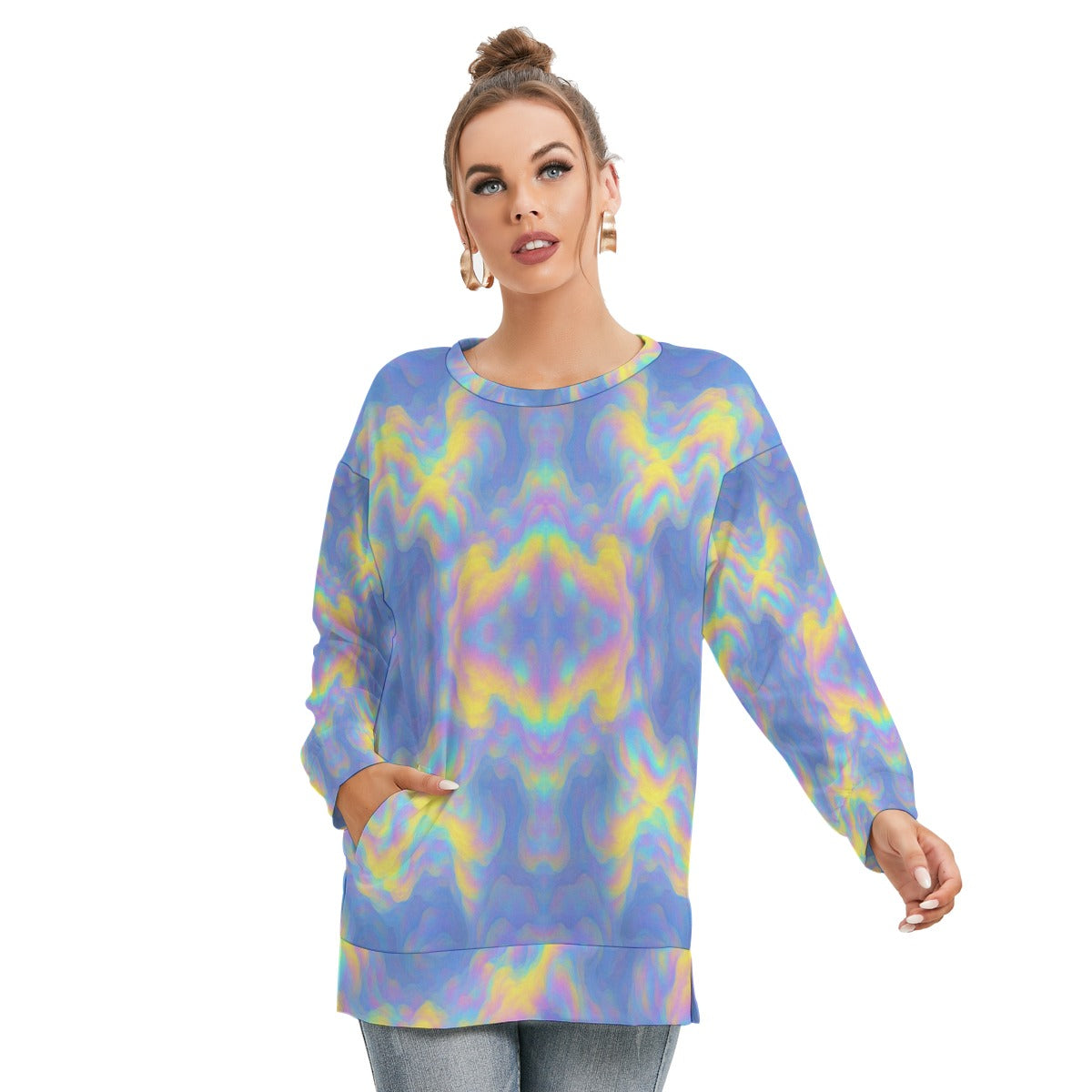 Women's Side Split O-neck Sweatshirt