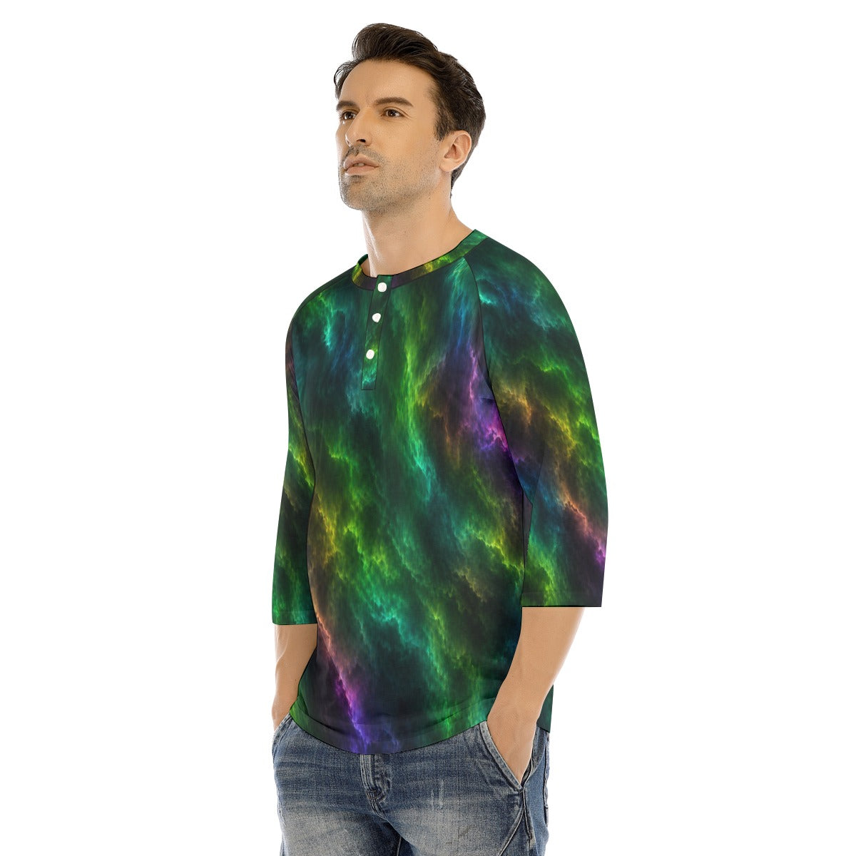 Men's Bracelet Sleeve T-shirt With Button Closure - view 3