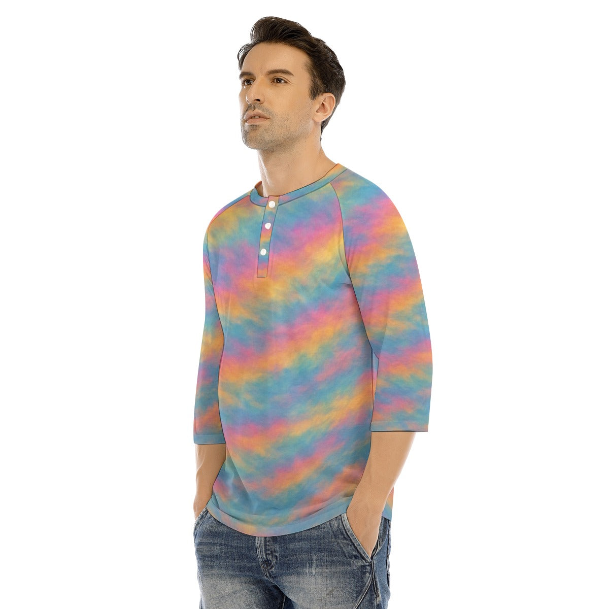 Men's Bracelet Sleeve T-shirt With Button Closure - view 3