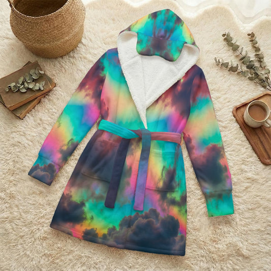 Unisex Flannel Hooded Robe With Eye Mask