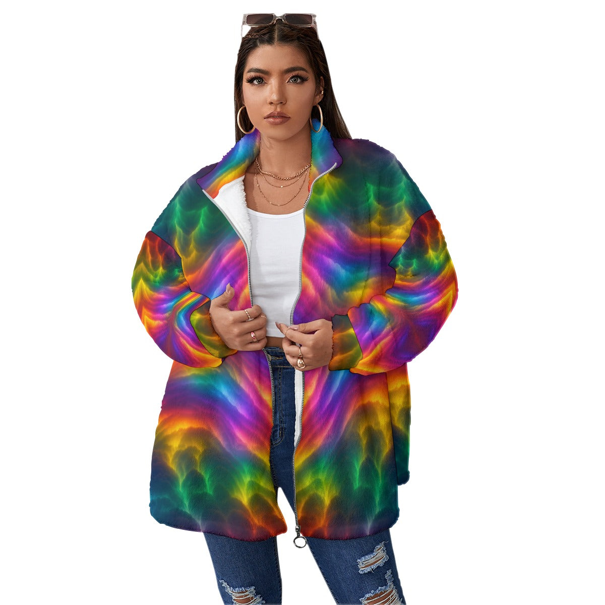 Unisex Borg Fleece Stand-up Collar Coat With Zipper Closure(Plus Size)