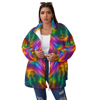Unisex Borg Fleece Stand-up Collar Coat With Zipper Closure(Plus Size)
