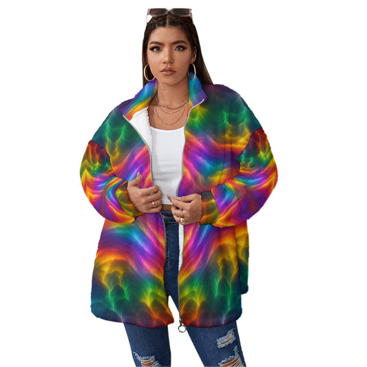 Unisex Borg Fleece Stand-up Collar Coat With Zipper Closure(Plus Size)