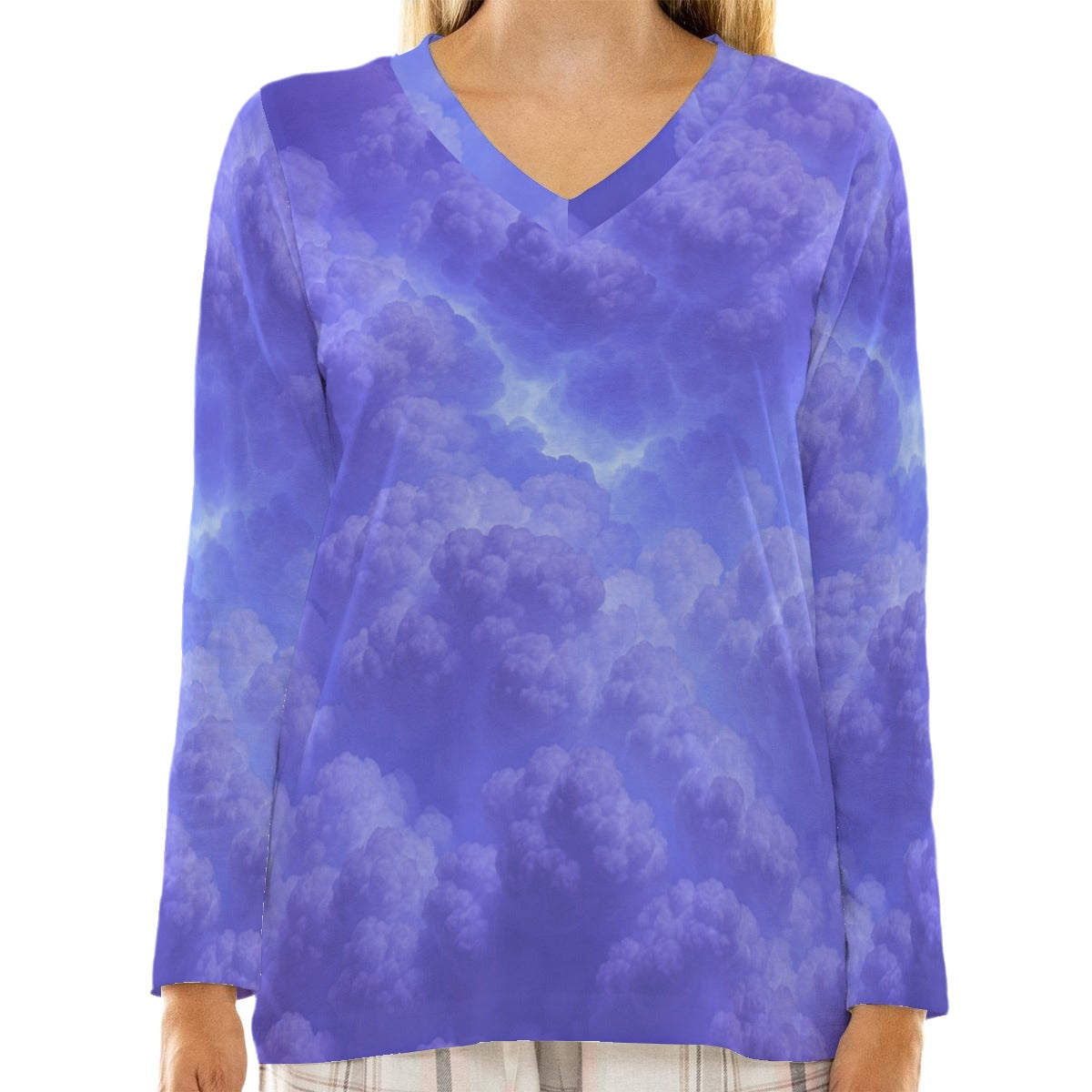 Women's Loose V-Neck T-Shirt With Long Sleeve