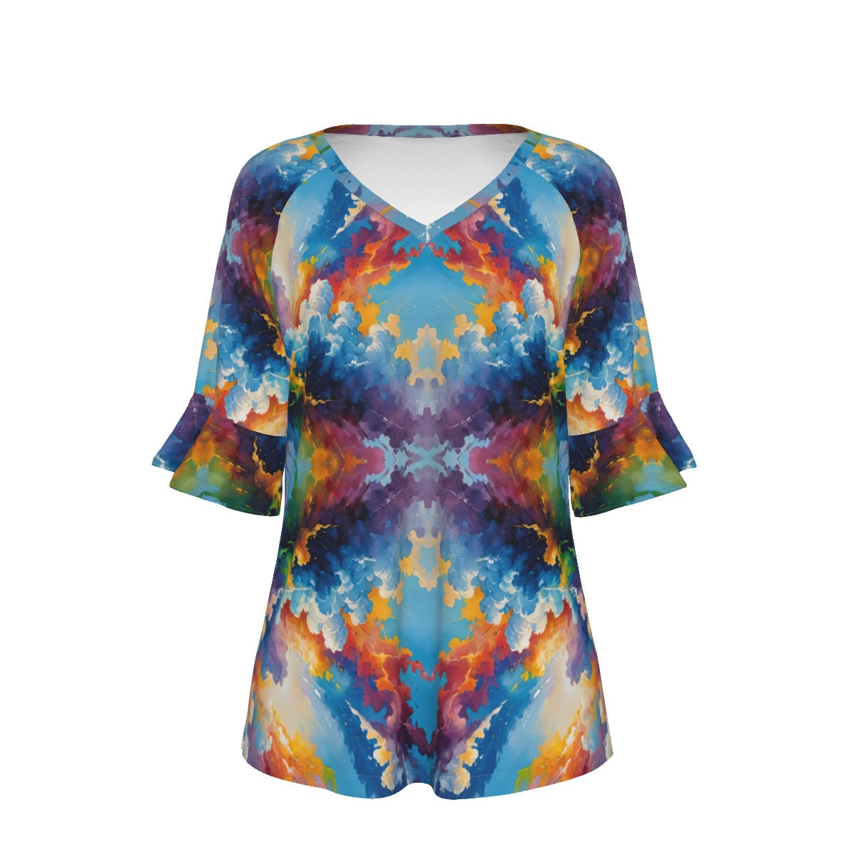 V-neck Women's T-shirt With Bell Sleeve