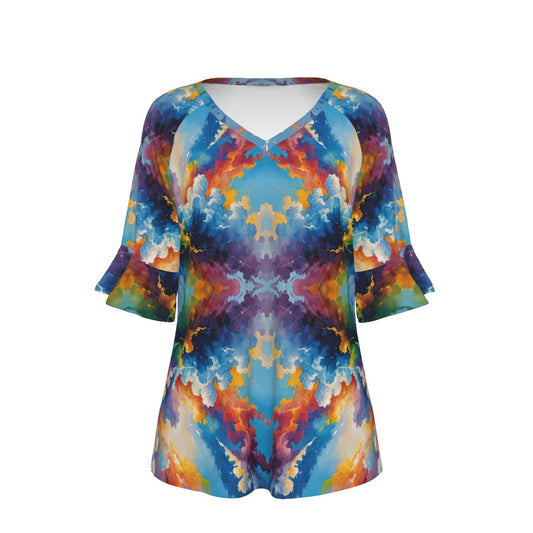 V-neck Women's T-shirt With Bell Sleeve