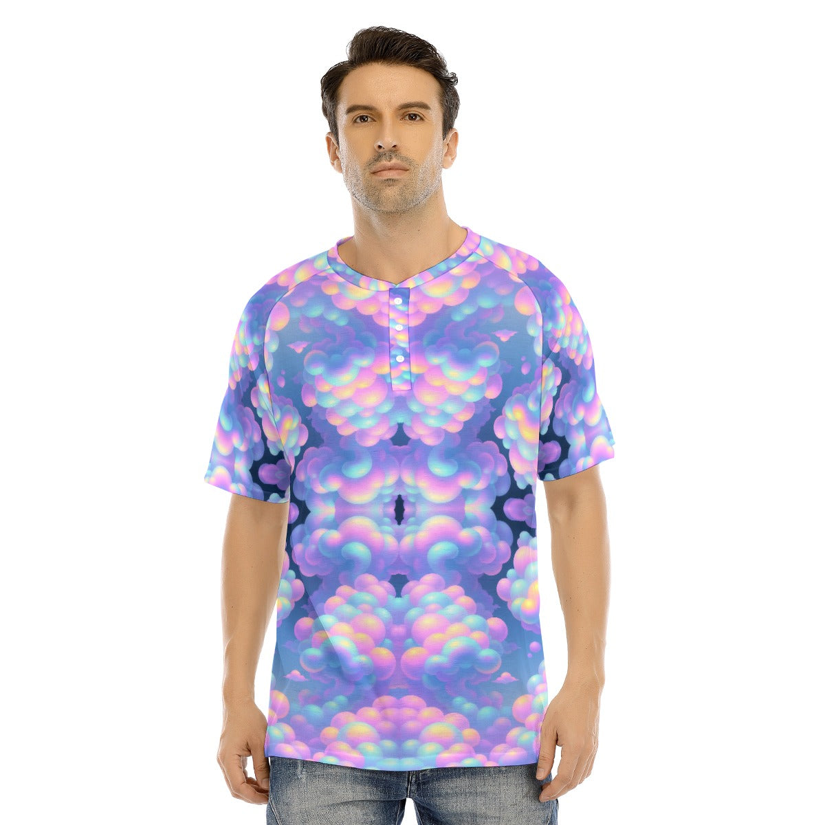 Men's Raglan Sleeve T-shirt With Button Closure