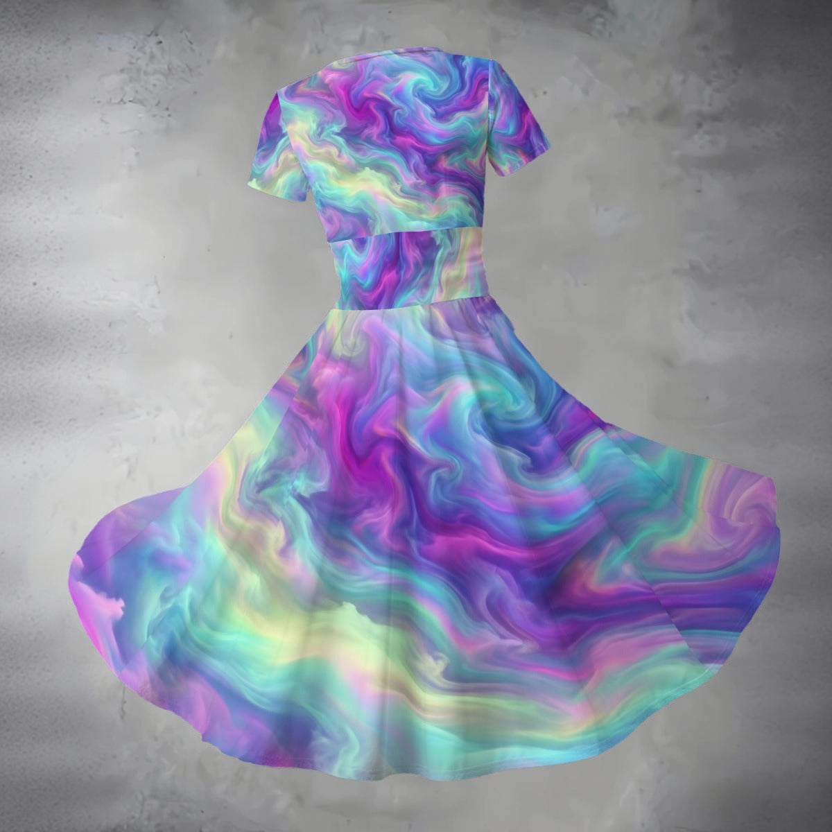 All-over Print Women's Short Sleeve V Neck Midi Dress