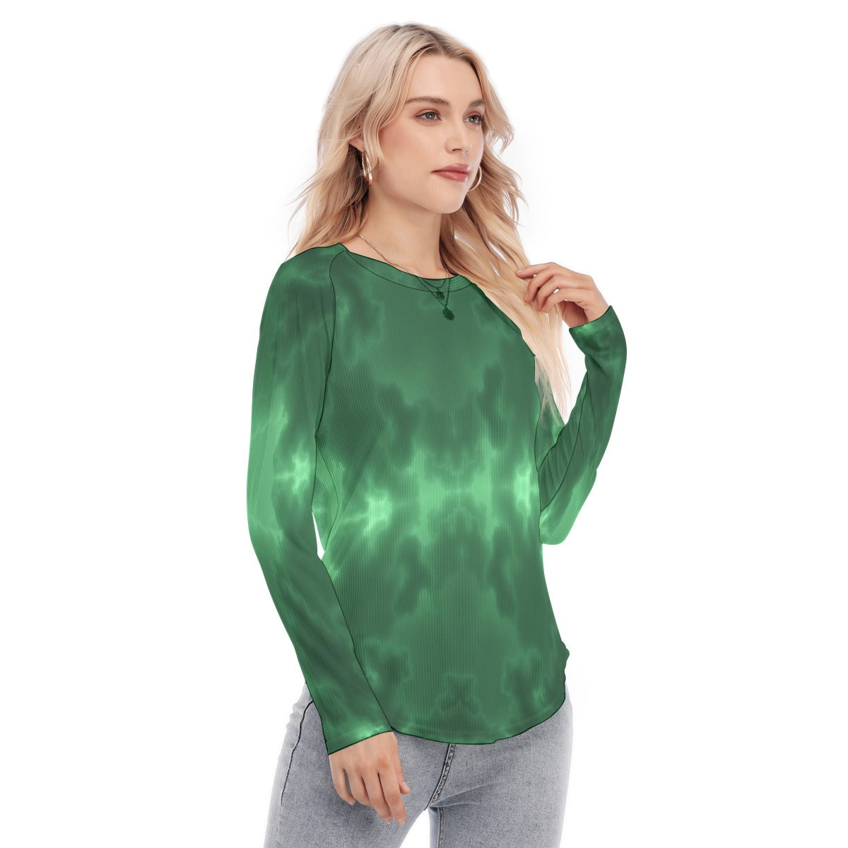 Women's Raglan Sleeves U-Shaped Hem Long Sleeves Blouse