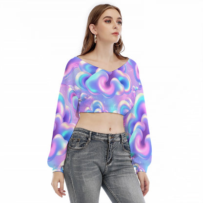 Women's V-neck Long Sleeve Cropped Sweatshirt