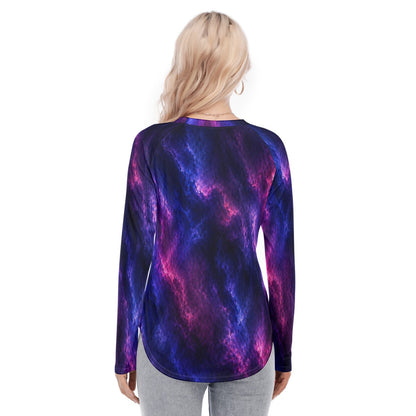 Women's Raglan Sleeves U-Shaped Hem Long Sleeves Blouse