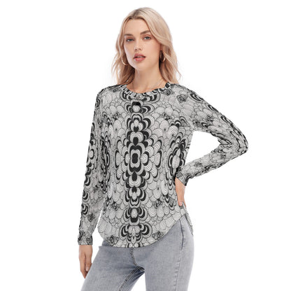 Women's Raglan Sleeves U-Shaped Hem Long Sleeves Blouse