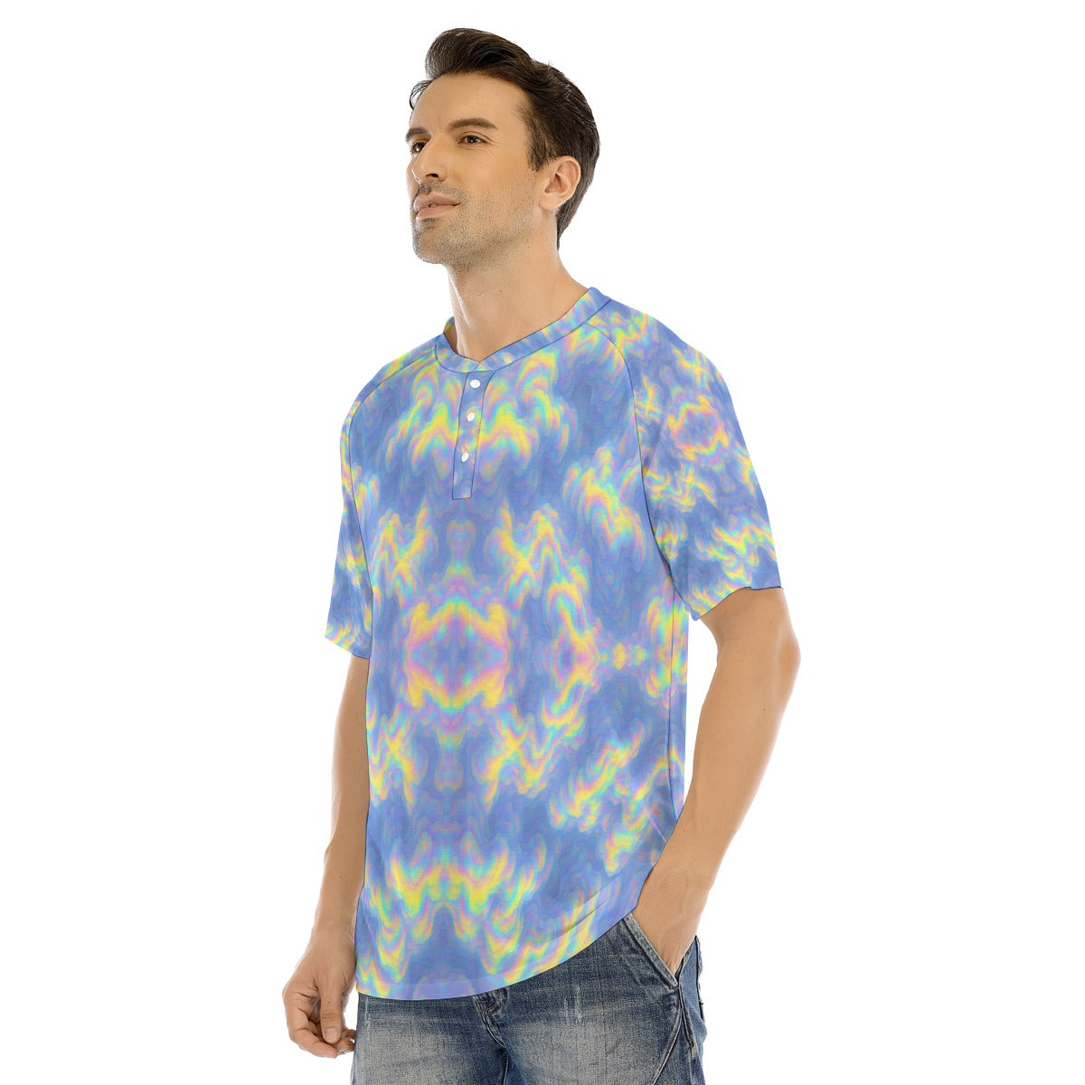 Men's Raglan Sleeve T-shirt With Button Closure