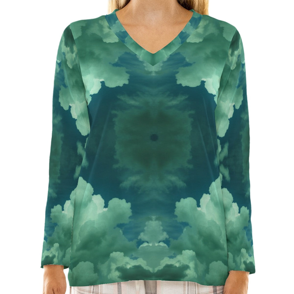 Women's Loose V-Neck T-Shirt With Long Sleeve