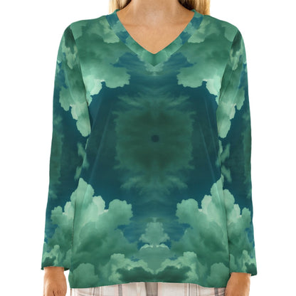 Women's Loose V-Neck T-Shirt With Long Sleeve