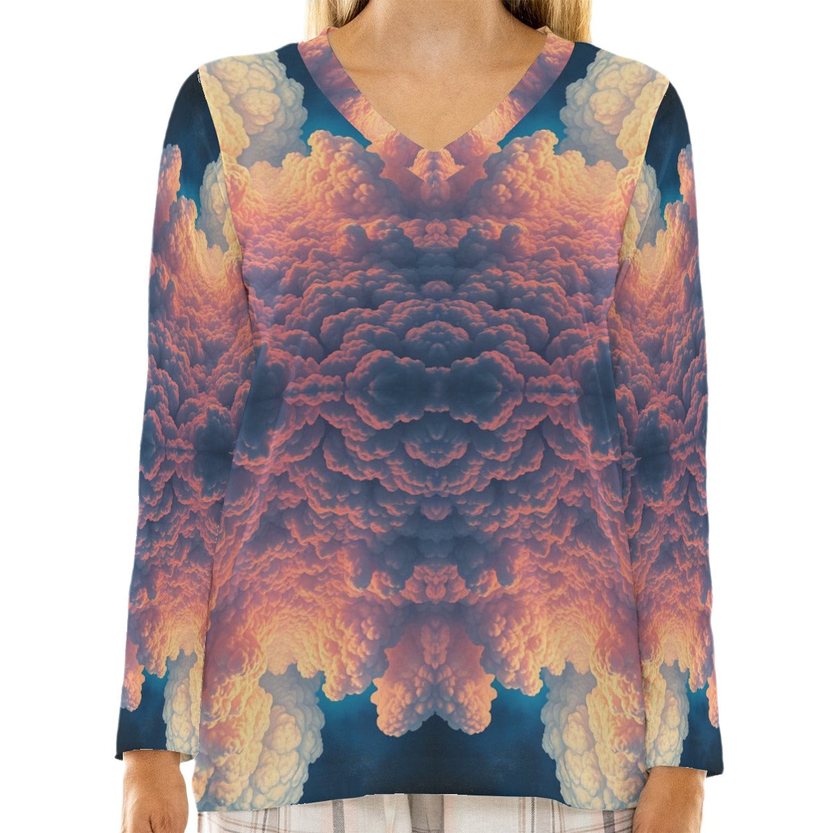 Women's Loose V-Neck T-Shirt With Long Sleeve