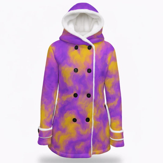 Women's Hooded Double-Breasted Winter Coat With Fleece