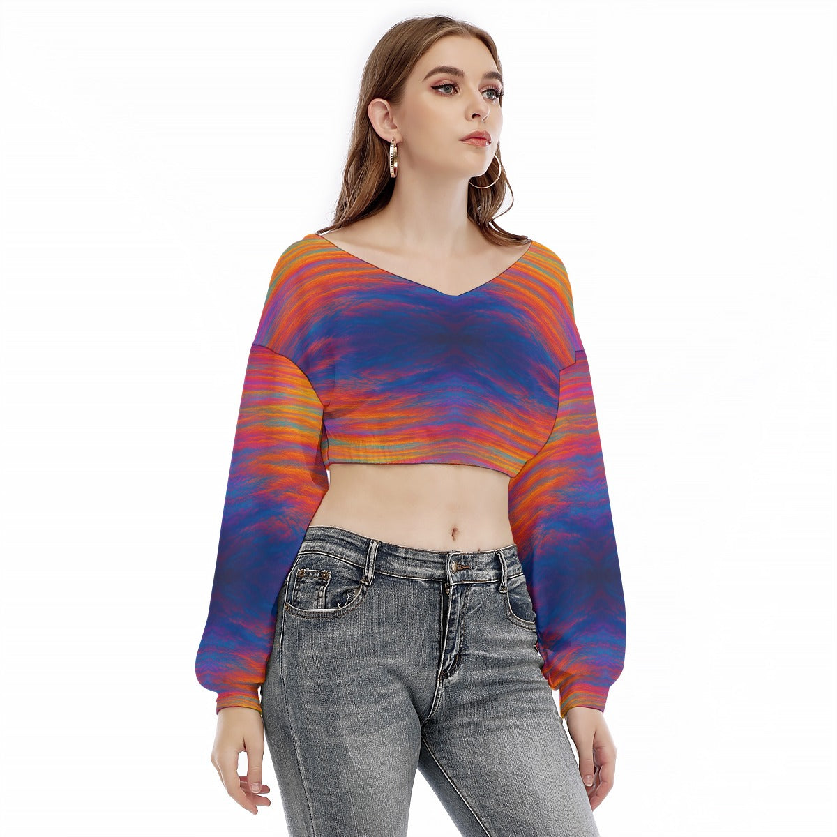 Women's V-neck Long Sleeve Cropped Sweatshirt