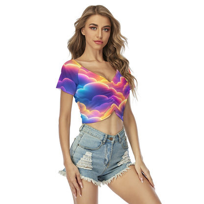 Women's Raglan Drawstring Front Crop Tee