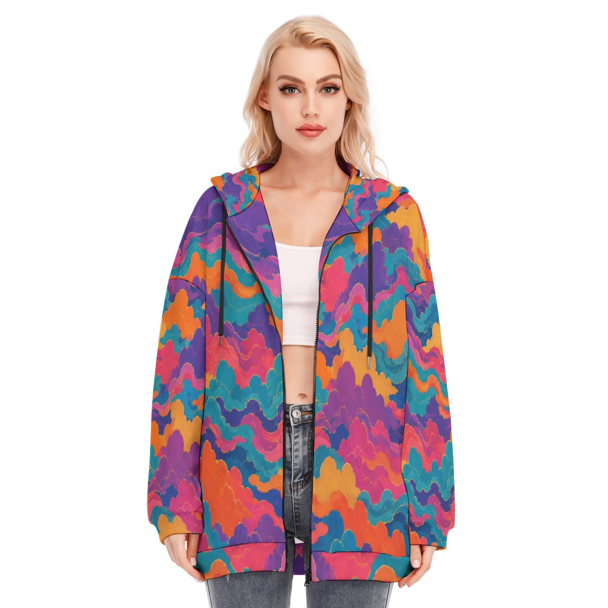 Women's Long Hoodie With Zipper Closure