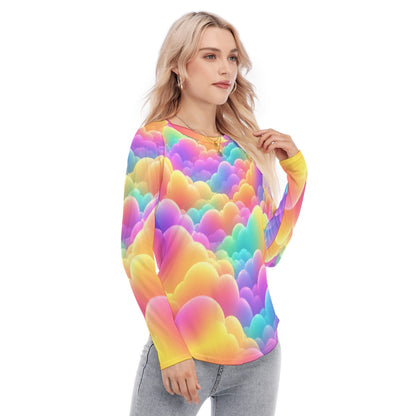 Women's Raglan Sleeves U-Shaped Hem Long Sleeves Blouse