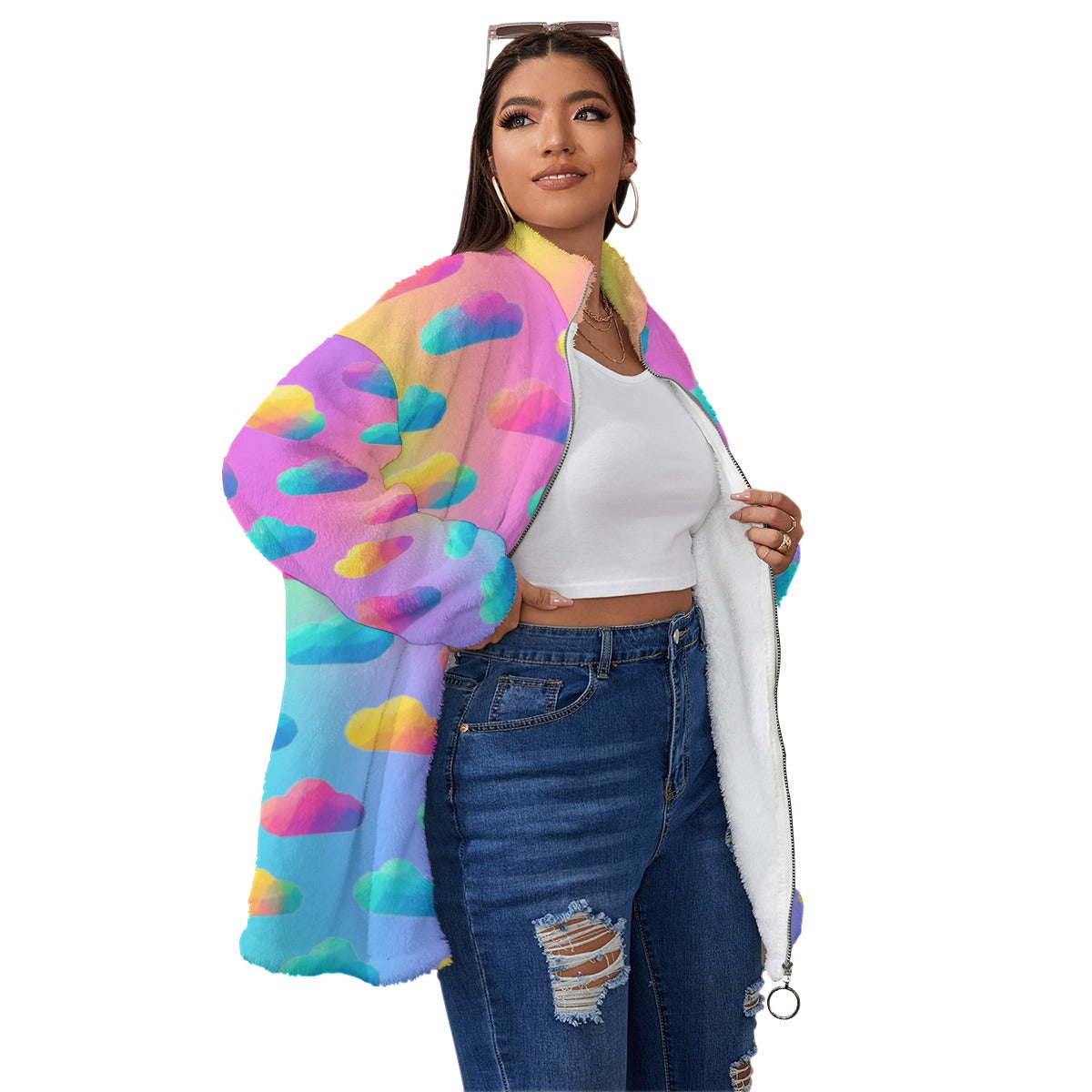 Unisex Borg Fleece Stand-up Collar Coat With Zipper Closure(Plus Size)