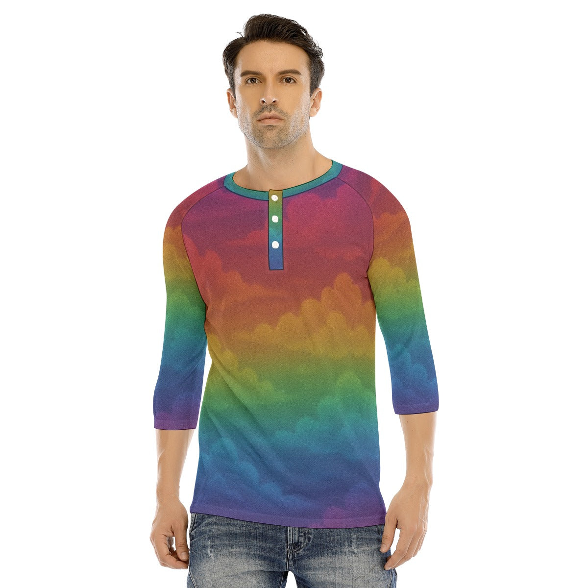 Men's Bracelet Sleeve T-shirt With Button Closure - view 1