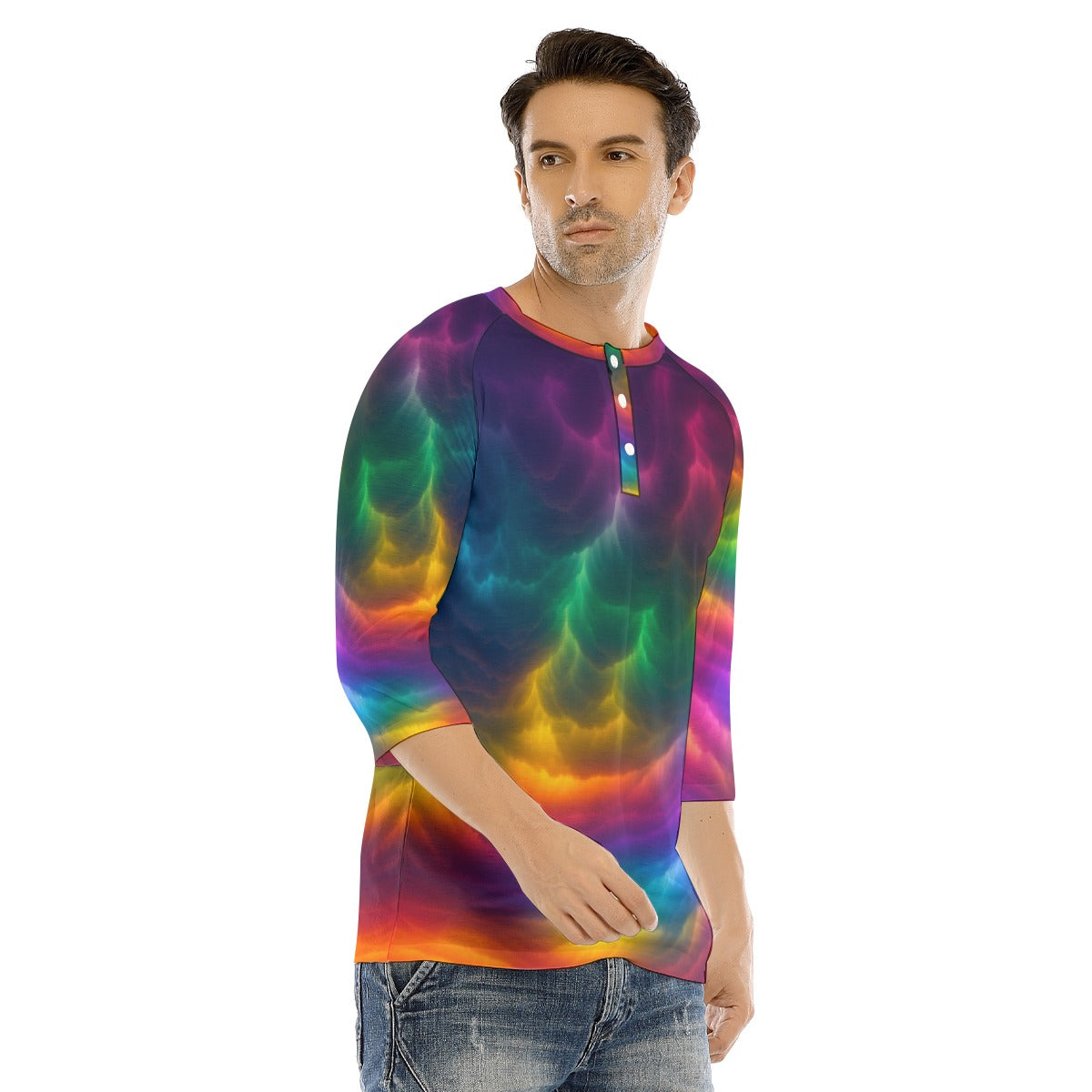 Men's Bracelet Sleeve T-shirt With Button Closure - view 2