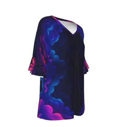 V-neck Women's T-shirt With Bell Sleeve