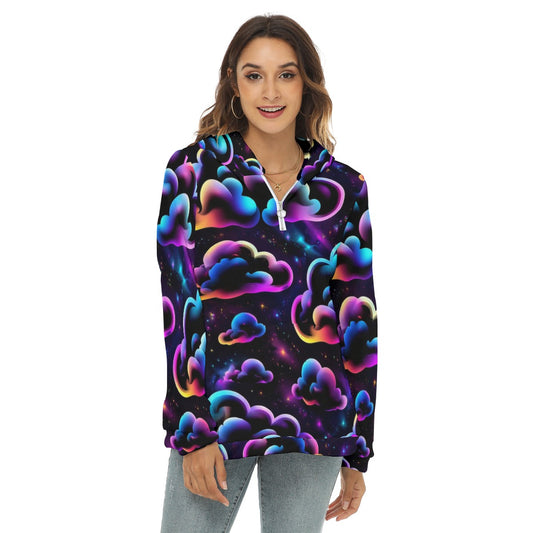 Women's Borg Fleece Hoodie With Half Zip