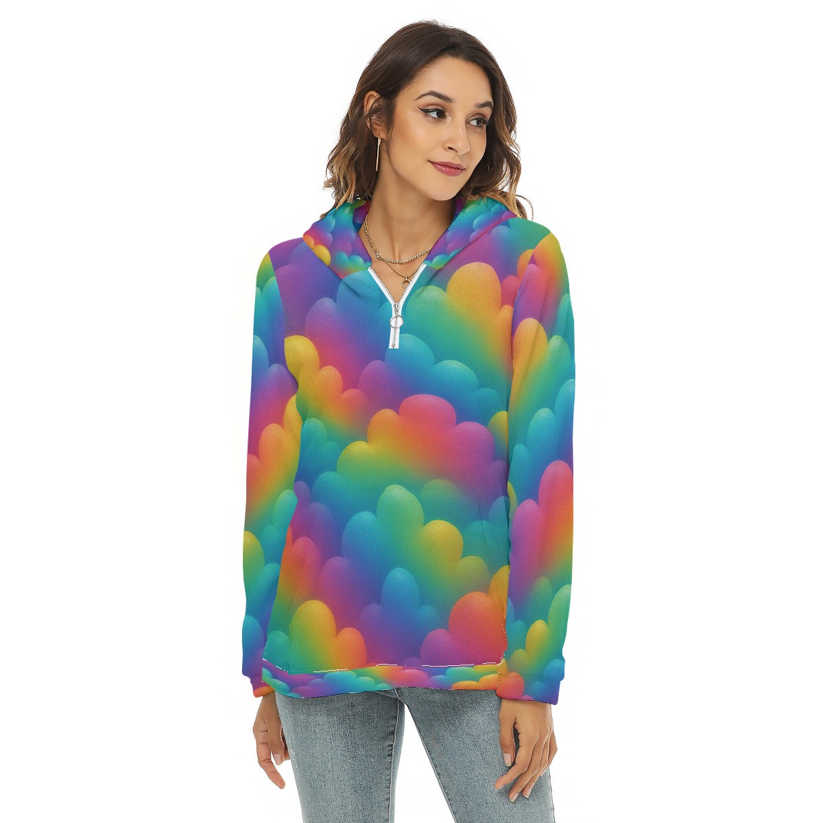 Women's Borg Fleece Hoodie With Half Zip