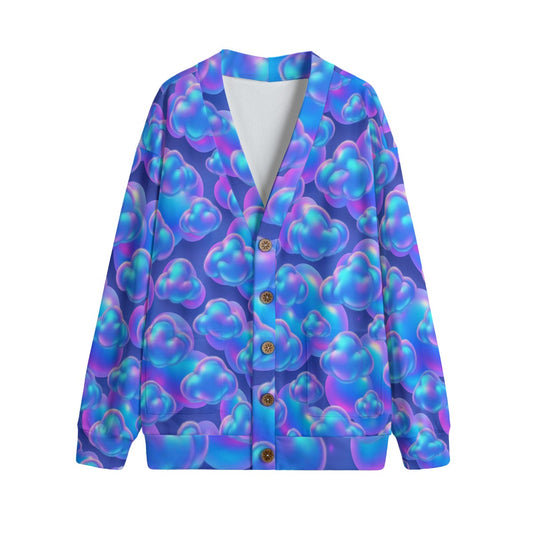 Unisex V-neck Knitted Fleece Cardigan With Button Closure