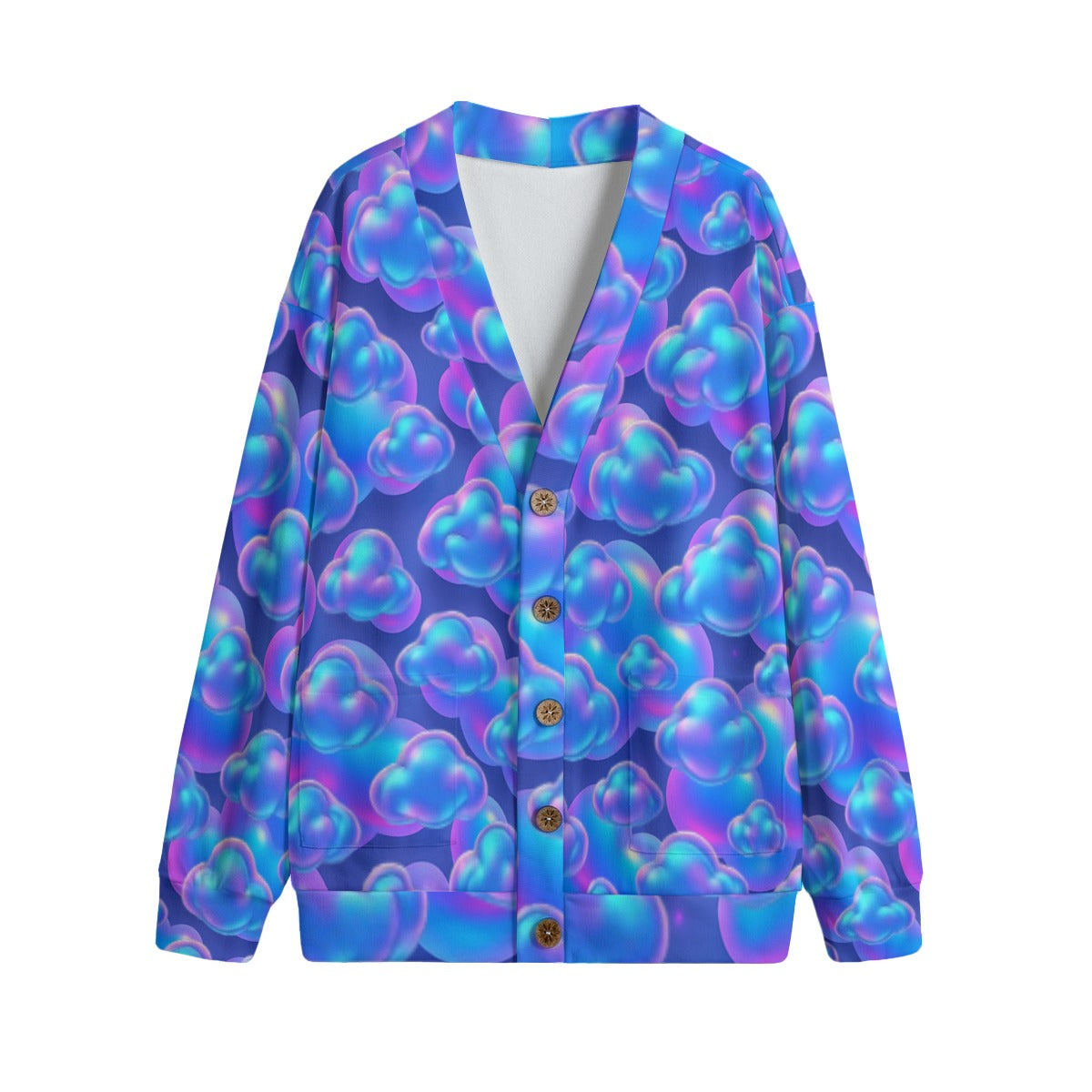 Unisex V-neck Knitted Fleece Cardigan With Button Closure