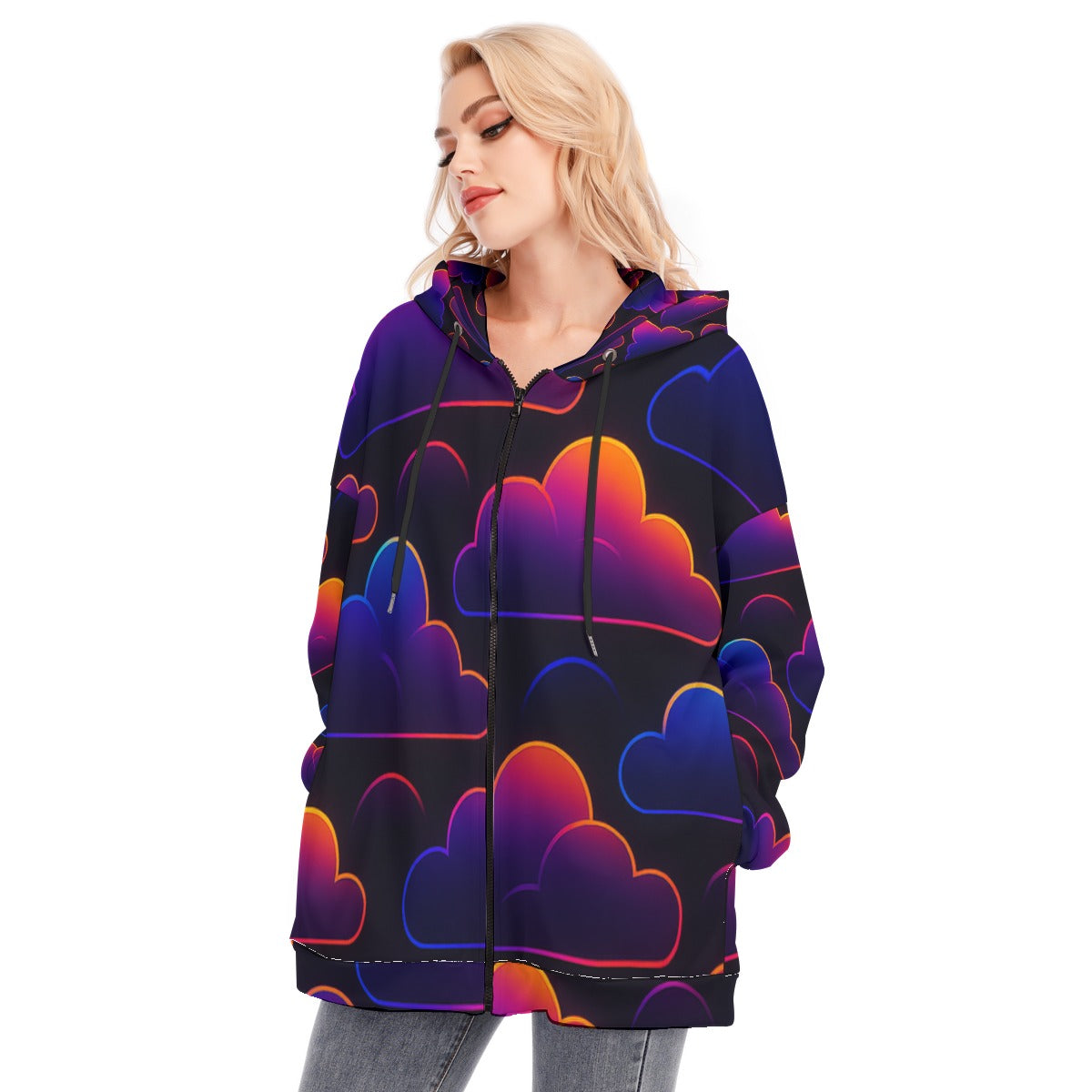 Women's Long Hoodie With Zipper Closure