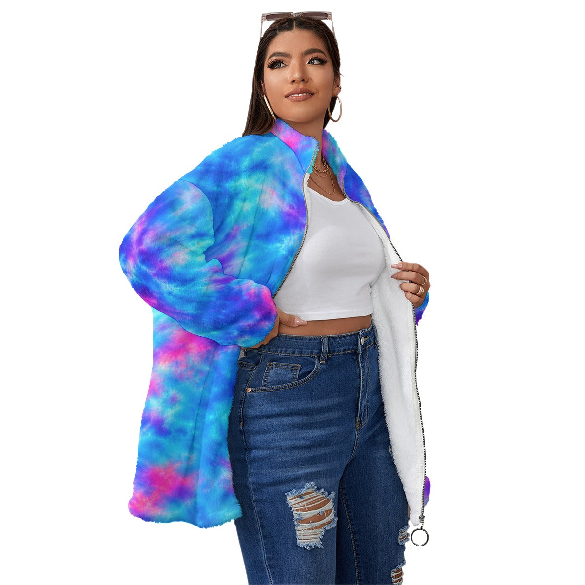 Unisex Borg Fleece Stand-up Collar Coat With Zipper Closure(Plus Size) by O’Nimbus – view 3