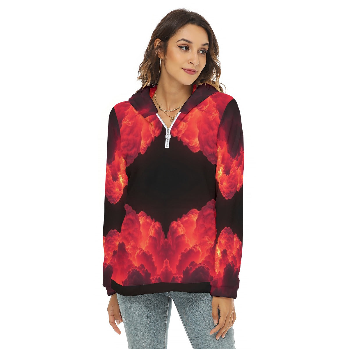 Women's Borg Fleece Hoodie With Half Zip