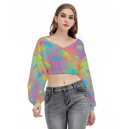Women's V-neck Long Sleeve Cropped Sweatshirt